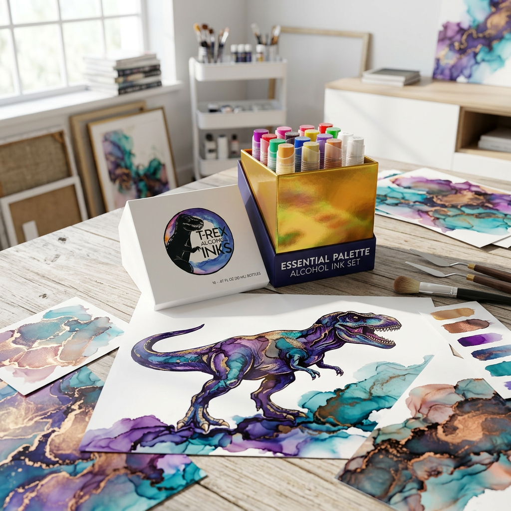 Essential Palette 16 Color Alcohol Ink Set by T-Rex Inks with 4 Metallic Inks!