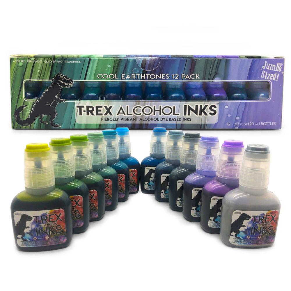 T-Rex Inks Premium Alcohol Inks Starter Set- 12 Vibrant XL Colors - Alcohol  Ink for Epoxy Resin Dye, Painting, Tumbler Making & More - Storage Box 