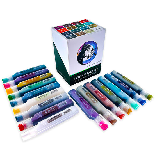 Artisan Palette 16 Color Alcohol Ink Set by T-Rex Inks with 3 Pearl Inks!