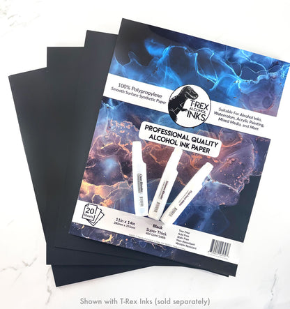 Deluxe Black Alcohol Ink Paper Pack, 11x14 Synthetic Paper 20-Pack by T-Rex Inks