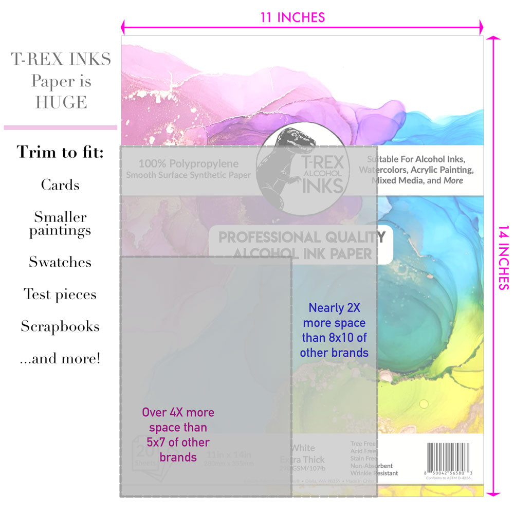 Deluxe White Alcohol Ink Paper Pack, 11x14 Synthetic Paper 20-Pack by T-Rex Inks