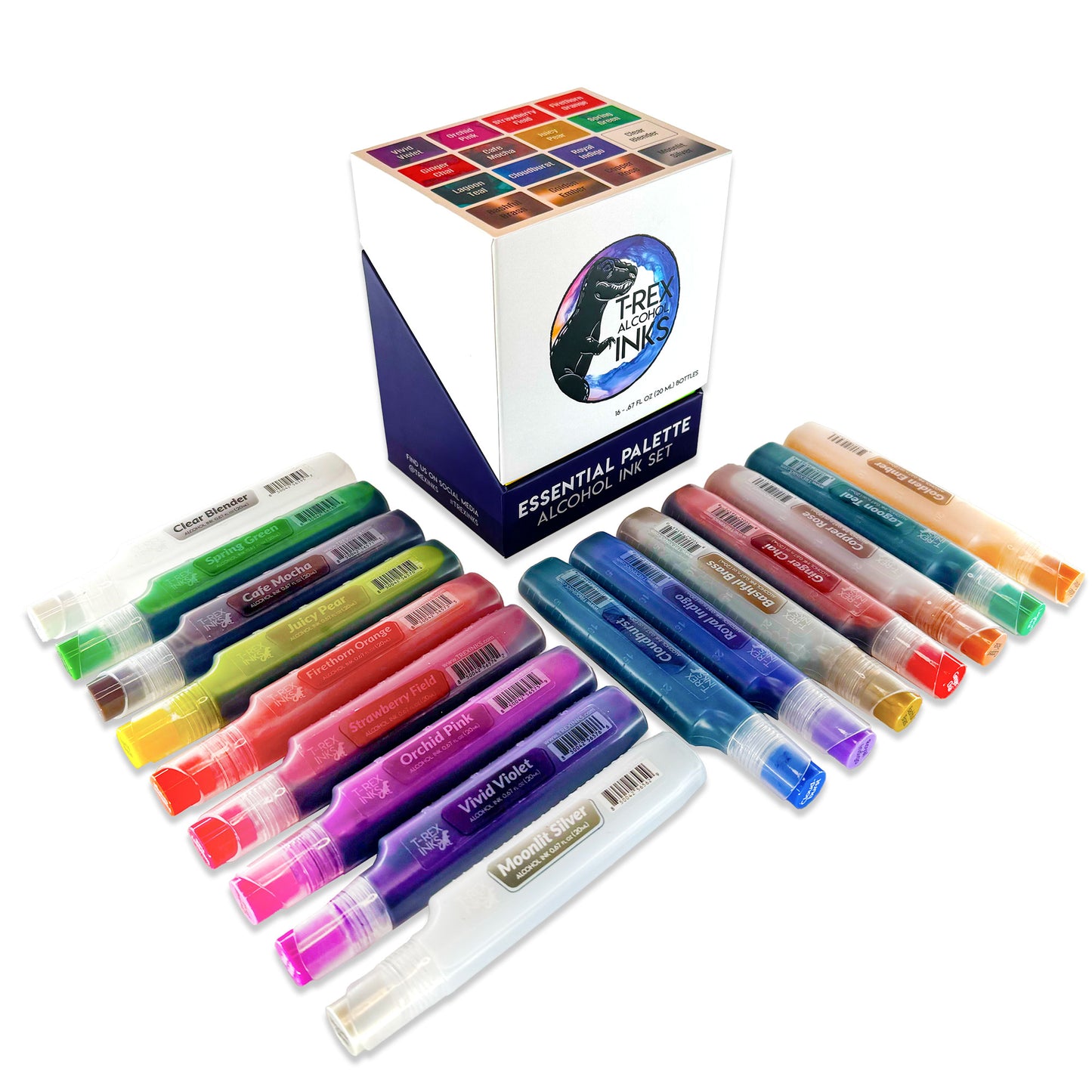 Essential Palette 16 Color Alcohol Ink Set by T-Rex Inks with 4 Metallic Inks!