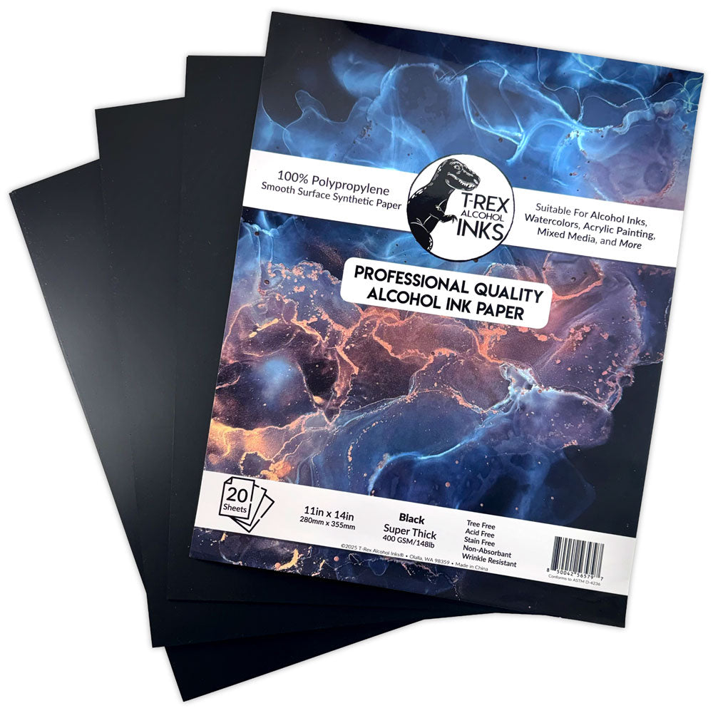 T-Rex Inks Premium Black Alcohol Ink Paper - 20 sheets, 11x14