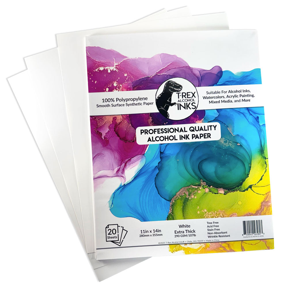 Deluxe White Alcohol Ink Paper Pack, 11x14 Synthetic Paper 20-Pack by T-Rex Inks