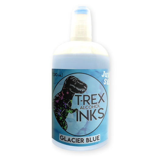 Jurassic sized 4oz T-Rex Alcohol Ink refill bottle in Glacier Blue with applicator tip for vibrant art projects