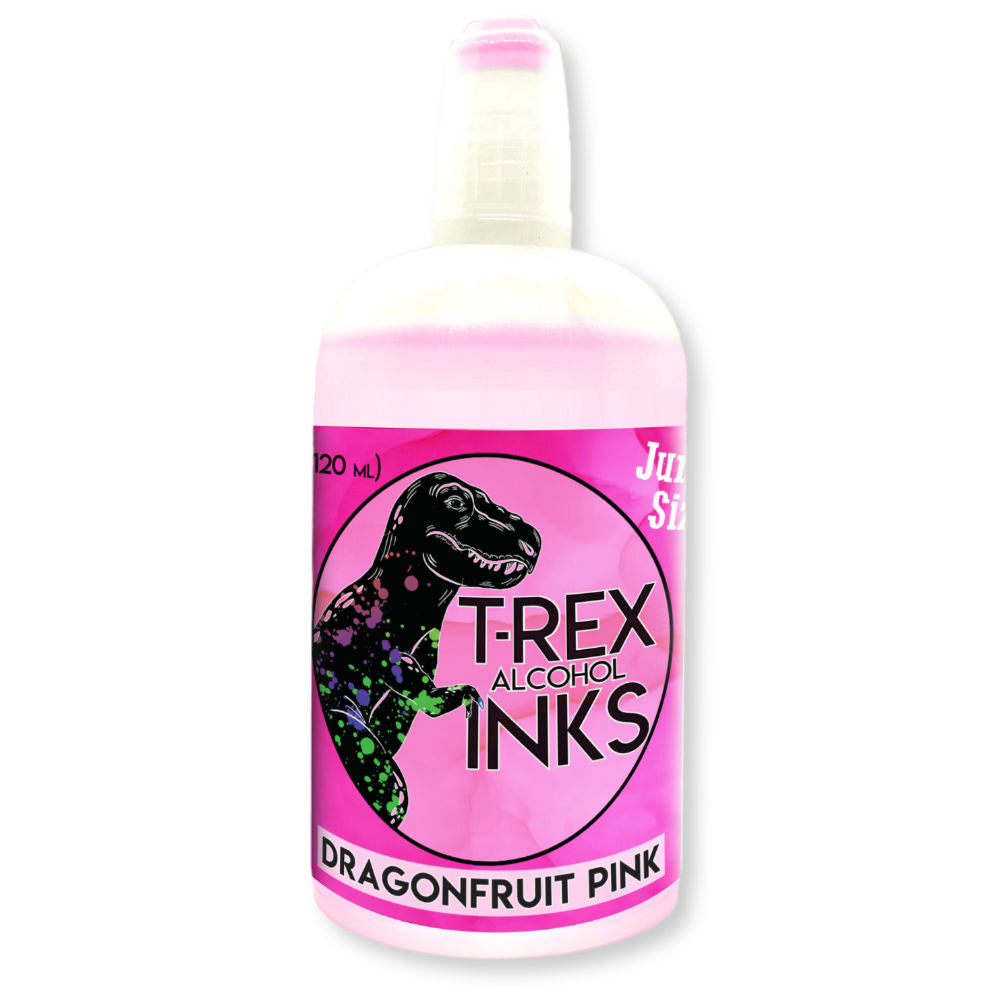 120ml Jurassic sized T-Rex Dragonfruit Pink alcohol ink refill bottle with applicator tip for vibrant art projects