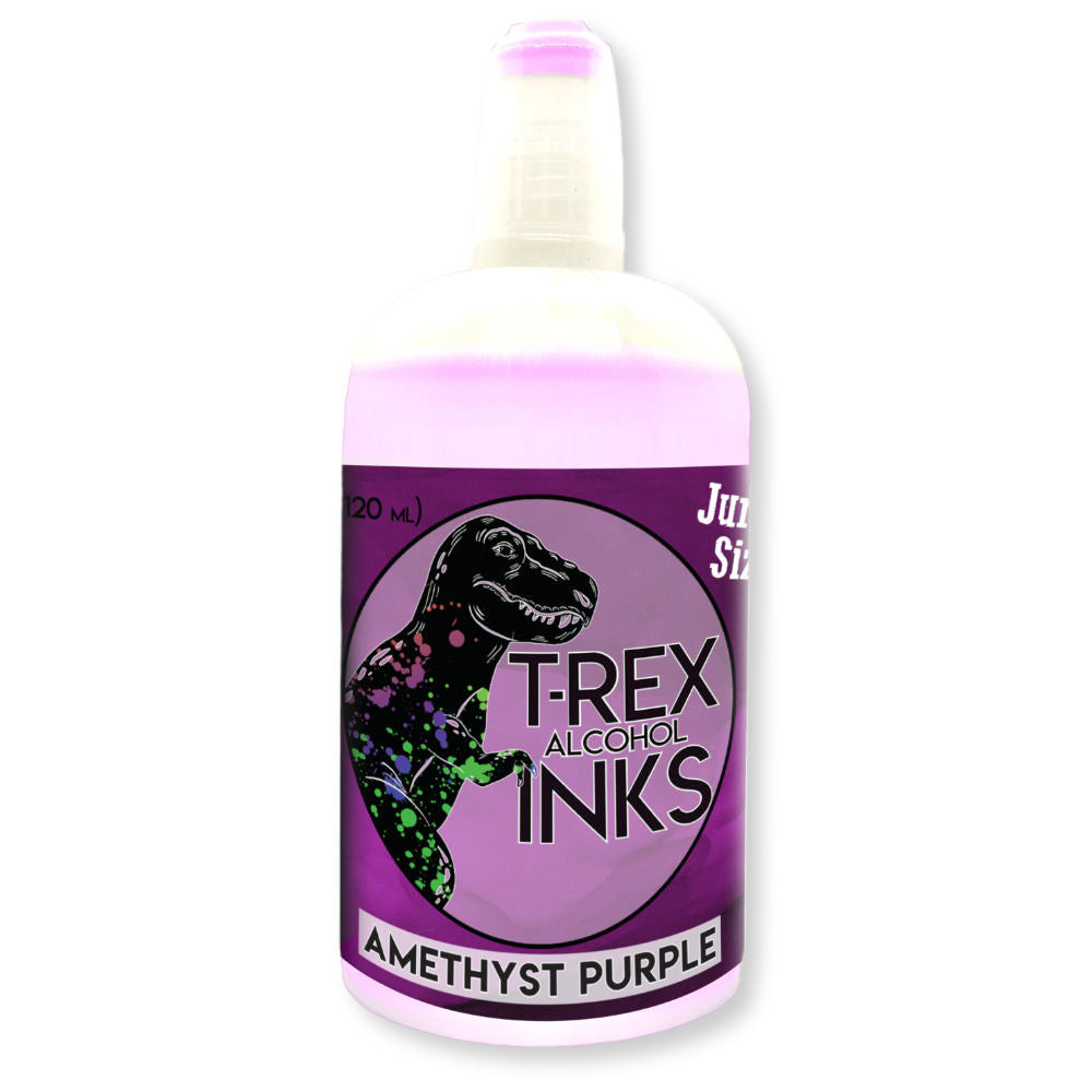 Jurassic sized 4oz T-Rex Amethyst Purple alcohol ink refill bottle with applicator tip for vibrant art projects