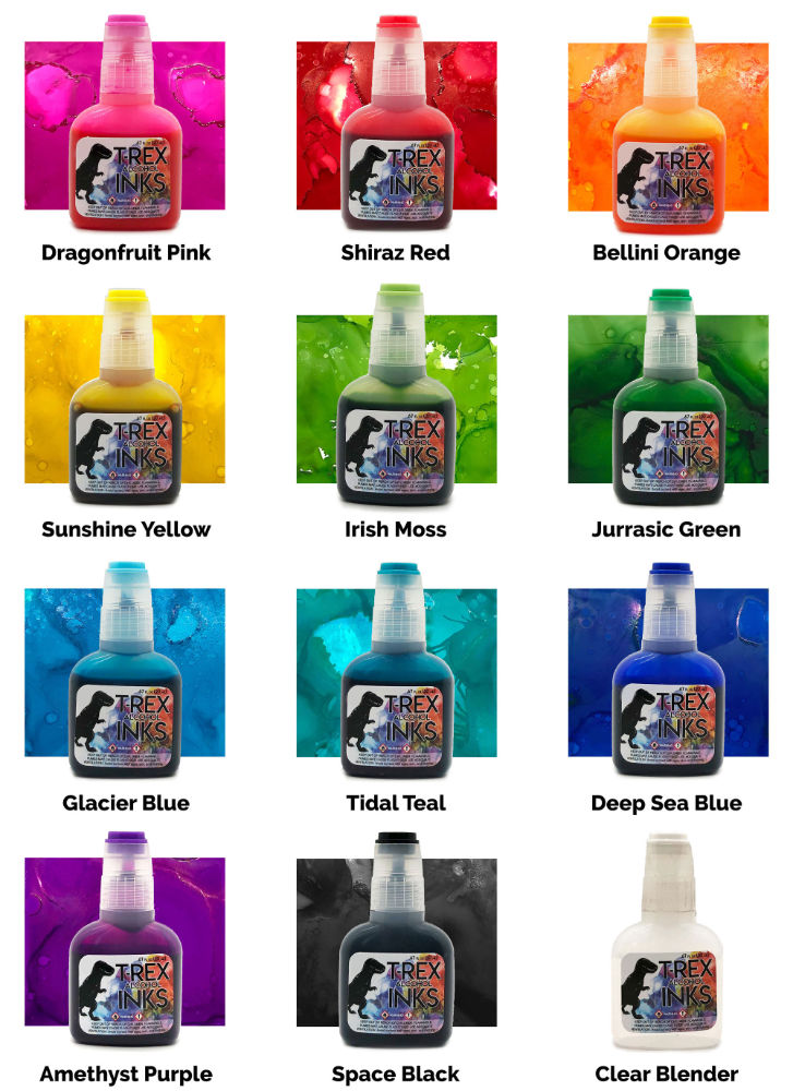 Final Clear Out: 20ml Individual Bottles by t-rex inks in vibrant alcohol ink colors for alcohol ink painting and resin art
