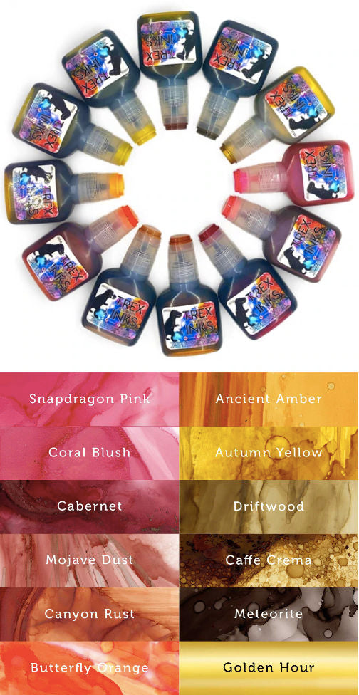 Final Clear Out 20ml Individual Bottles set by t-rex inks featuring vibrant alcohol inks for resin and painting projects